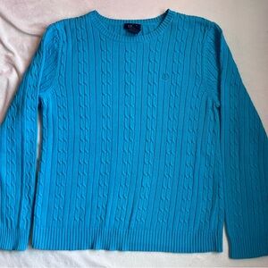 Izod Women's Blue Cable Knit Crewneck Sweater